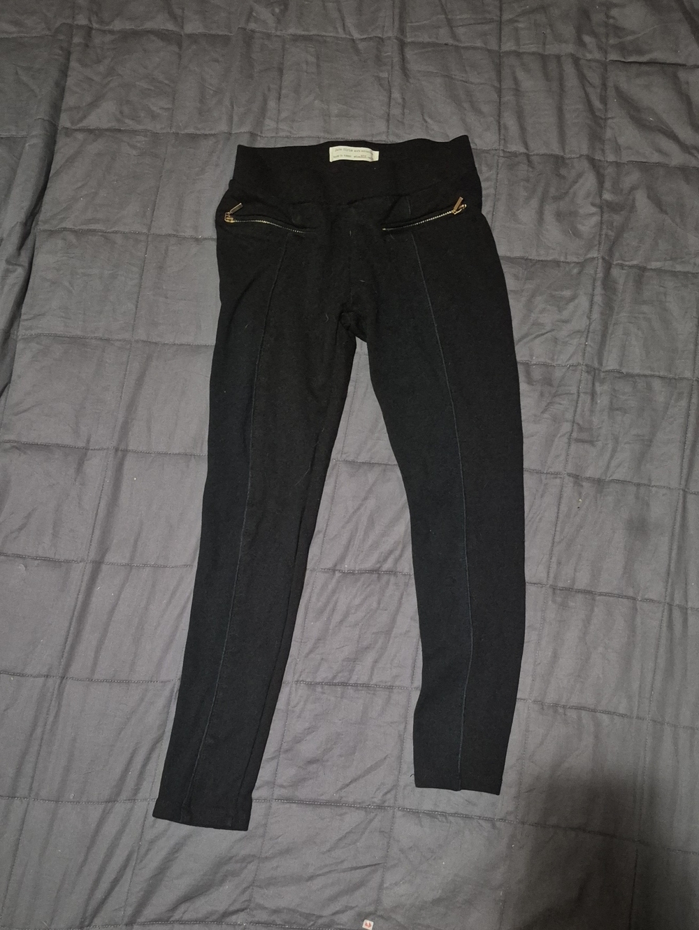 Zara Black Ponte Leggings with Gold Zip Accents